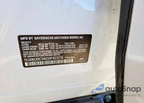 2016 BMW X6 Sdrive35I из США, поврежденный, VIN 5UXKU0C56G0F92374